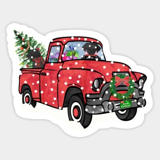 Black Labs Christmas Red Truck Sticker